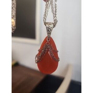 Bijoux Terner Statement Necklace Pendant Adjustable Gold Tone Coral